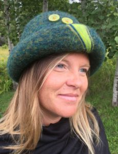 Beth in handmade felted wool hat by Maria Nitzsche of Vermont Hats.