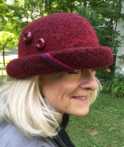 Suzie in handmade felted wool hat called Windsor Plus by Maria Nitzsche of Vermont Hats.